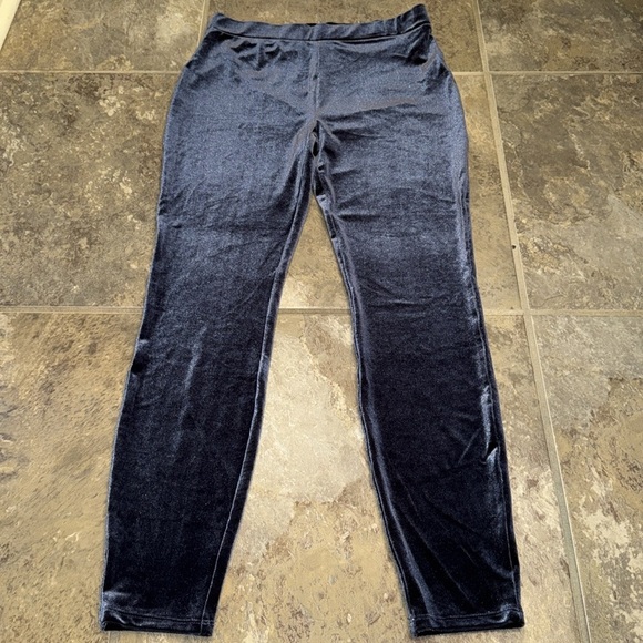 J. Crew Blue Stretch Velvet Leggings Fitted Cozy Comfy Lounge Pants Pull On Sz M - Picture 2 of 9